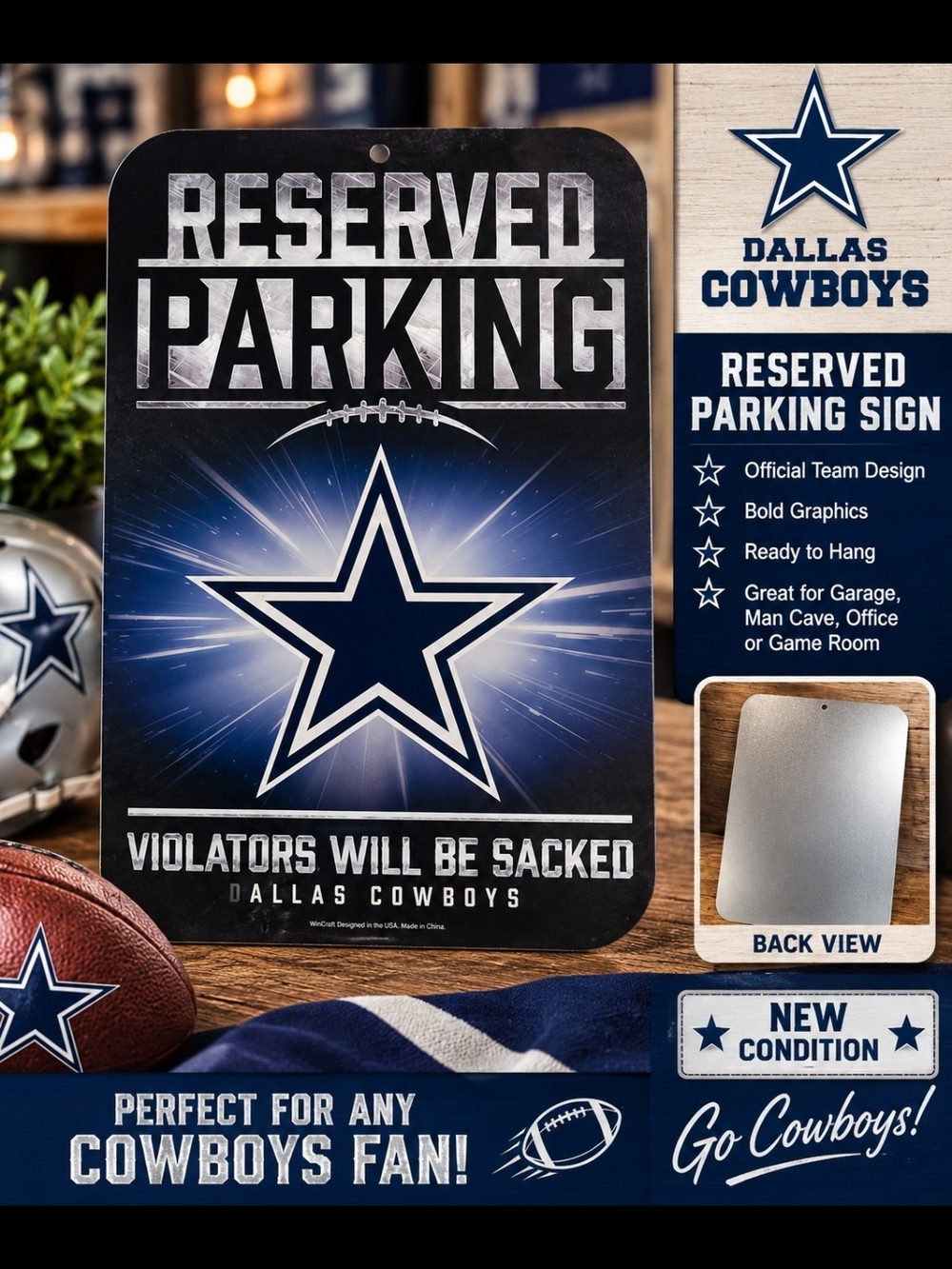 NFL Dallas Cowboys Blue and White Reserved Parking Sign